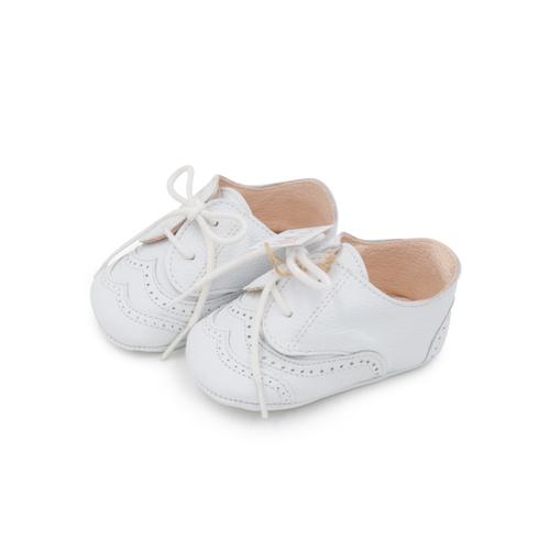 法国paskap imanol白色植鞣皮软皮雕花系带 婴幼儿小皮鞋